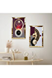 GOLD AYNALI PLEKSİ ÇERÇEVELİ AÇIK RENKLİ ARKA PLANLI MODERN SOYUT ŞEKİLLER İKİLİ MDF TABLO SETİ