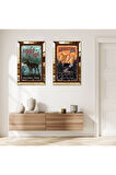 GOLD AYNALI PLEKSİ ÇERÇEVELİ DEKORATİF AFİŞ İKİLİ MDF TABLO SETİ