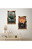 GOLD AYNALI PLEKSİ ÇERÇEVELİ DEKORATİF AFİŞ İKİLİ MDF TABLO SETİ
