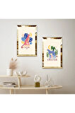 GOLD AYNALI PLEKSİ ÇERÇEVELİ BEYAZ ARKA PLANLI HAYVANLAR ALEMİ DEKORATİF KİLİ MDF TABLO SETİ