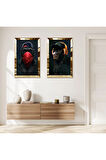 GOLD AYNALI PLEKSİ ÇERÇEVELİ DUYMADIM BİLMİYORUM 2 MAYMUN İKİLİ MDF TABLO SETİ