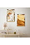 GOLD AYNALI PLEKSİ ÇERÇEVELİ RENKLİ SOYUT KUM DESENLİ İKİLİ MDF TABLO SETİ