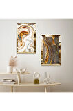 GOLD AYNALI PLEKSİ ÇERÇEVELİ GRİ ALTIN VE BEYAZ KUM DESENLİ İKİLİ MDF TABLO SETİ