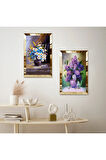 GOLD AYNALI PLEKSİ ÇERÇEVELİ YAĞLI BOYA GÖRÜNÜMLÜ RENKLİ ÇİÇEKLER VE VAZOLAR İKİLİ MDF TABLO SETİ