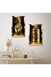 GOLD AYNALI PLEKSİ ÇERÇEVELİ ALLAH LAFZI TEKBİR VE KELİME-İ TEVHİD İKİLİ MDF TABLO SETİ