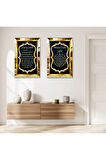 GOLD AYNALI PLEKSİ ÇERÇEVELİ AYETEL KÜRSİ VE BEREKET DUASI İKİLİ MDF TABLO SETİ