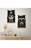 GOLD AYNALI PLEKSİ ÇERÇEVELİ GRİ ARKA PLANLI GÜMÜŞ 3 HİLAL VE AY YILDIZ BOZKURT İKİLİ MDF TABLO SETİ
