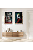 GOLD AYNALI PLEKSİ ÇERÇEVELİ YEŞİL SAÇLI JOKER VE HARLEY QUİN İKİLİ MDF TABLO SETİ