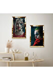 GOLD AYNALI PLEKSİ ÇERÇEVELİ YEŞİL SAÇLI JOKER VE HARLEY QUİN İKİLİ MDF TABLO SETİ