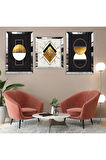 Soyut Desen Şekiller Gümüş Pleksi Kenar Üçlü Mdf Tablo Seti