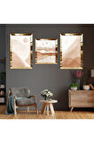 Gümüş Aynalı Pleksi Çerçeveli Üçlü Soyut Desen Dağ Gümüş Üçlü Mdf Tablo Seti