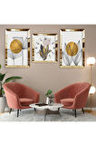 Soyut Desen Bitki Ve Güneş Gümüş Pleksi Kenar Üçlü Mdf Tablo Seti