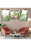 Flamingo Soyut Desen Gold Pleksi Kenar Üçlü Mdf Tablo Seti