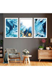 Siyah Ahşap Çerçeveli Mavi Renk Modern Tablo