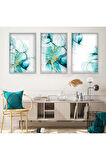 Siyah Metal Çerçeveli Soyut Desen Üçlü Kırılmaz Cam Tablo Seti
