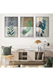 MİNİMALİST SOYUT DESEN 3'LÜ METAL ÇERÇEVELİ CAM TABLO SETİ