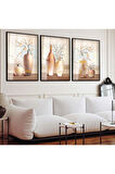 MİNİMALİST SOYUT DESEN 3'LÜ METAL ÇERÇEVELİ CAM TABLO SETİ