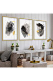 Gümüş Metal Çerçeveli Soyut Desen Üçlü Kırılmaz Cam Tablo Seti