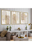 Gümüş Metal Çerçeveli Soyut Desen Şekiller Üçlü Kırılmaz Cam Tablo Seti