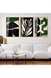 Siyah Metal Çerçeveli Soyut Desen Üçlü Kırılmaz Cam Tablo Seti