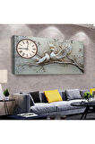 Aşk Kuşları 100 X 50 Cm Saatli Kanvas Tablo