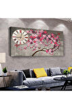 Çiçek 100 X 50 Cm Saatli Kanvas Tablo