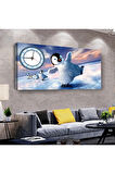 Penguen 100 X 50 Cm Saatli Kanvas Tablo