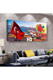 Türk Bayrağı 100 X 50 Cm Saatli Kanvas Tablo