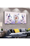 Tavus Kuşu 100 X 50 Cm Saatli Kanvas Tablo
