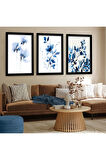 Beyaz Ahşap Çerçeveli Mavi Çiçek Tablo