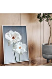 BEYAZ ÇİÇEK DESENLİ METAL ÇERÇEVELİ TABLO