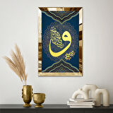 GOLD  AYNALI PLEKSİ ÇERÇEVELİ LACİVERT ARKA PLANLI VAV HARFİ DİNİ MOTİFLİ TABLO