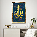 GOLD  AYNALI PLEKSİ ÇERÇEVELİ LACİVERT ARKA TEMALI MOTİF DESENLİ  ALLAH YAZILI TABLO