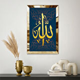 GOLD  AYNALI PLEKSİ ÇERÇEVELİ LACİVERT ARKA TEMALI MOTİF DESENLİ  ALLAH YAZILI TABLO