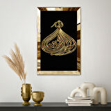 GOLD  AYNALI PLEKSİ ÇERÇEVELİ SİYAH TEMA ÜZERİNE GOLD YAZILI DİNİ MOTİFLİ TABLO