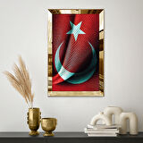 GOLD AYNALI PLEKSİ ÇERÇEVELİ DOKULU GÖRÜNÜMLÜ TÜRK BAYRAĞI TABLO