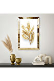 GOLD  AYNALI PLEKSİ ÇERÇEVELİ BEYAZ ARKA PLANLI GOLD YAPRAK GÖRSELİ TABLO