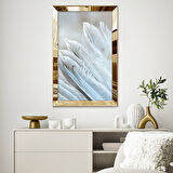GOLD AYNALI PLEKSİ ÇERÇEVELİ BEYAZ KUŞ TÜYLERİ TABLO