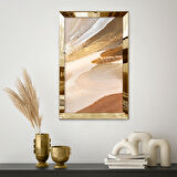 GOLD AYNALI PLEKSİ ÇERÇEVELİ NÖTR MODEL GRİ BEJ KAHVERENGİ SOYUT DESENLİ ÇİZİM TABLO