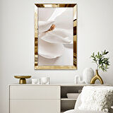 GOLD AYNALI PLEKSİ ÇERÇEVELİ MODERN GRİ BEYAZ SARI ÇİÇEK DESENLİ ÇİZİM TABLO