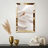 GOLD AYNALI PLEKSİ ÇERÇEVELİ MODERN GRİ BEYAZ SARI ÇİÇEK DESENLİ ÇİZİM TABLO