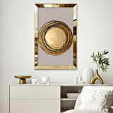 GOLD AYNALI PLEKSİ ÇERÇEVELİ MİNİMALİST GRİ ALTIN SARISI YUVARLAK ŞEKİLLİ ÇİZİM TABLO