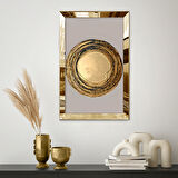 GOLD AYNALI PLEKSİ ÇERÇEVELİ MİNİMALİST GRİ ALTIN SARISI YUVARLAK ŞEKİLLİ ÇİZİM TABLO