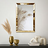 GOLD AYNALI PLEKSİ ÇERÇEVELİ MODERN BEYAZ ALTIN SARISI TAVUS TÜYÜ DESENLİ ÇİZİM TABLO