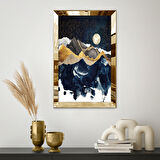 GOLD AYNALI PLEKSİ ÇERÇEVELİ DAĞ MANZARALI KAHVERENGİ MAVİ BEYAZ GÖKYÜZÜ DESENLİ SOYUT ÇİZİM TABLO