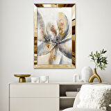 GOLD AYNALI PLEKSİ ÇERÇEVELİ MİNİMALİST BEYAZ KAHVERENGİ GRİ ÇİÇEK DESENLİ SOYUT ÇİZİM TABLO