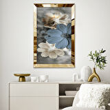 GOLD AYNALI PLEKSİ ÇERÇEVELİ MODERN GRİ SARI ÇİÇEK DESENLİ SOYUT ÇİZİM TABLO