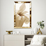GOLD AYNALI PLEKSİ ÇERÇEVELİ MODERN ZARİF BEYAZ SARI ÇİÇEK DESENLİ SOYUT ÇİZİM TABLO