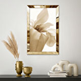 GOLD AYNALI PLEKSİ ÇERÇEVELİ MODERN ZARİF BEYAZ SARI ÇİÇEK DESENLİ SOYUT ÇİZİM TABLO