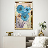 GOLD AYNALI PLEKSİ ÇERÇEVELİ MAVİ RENKLİ BÜYÜK ÇİÇEKLER TABLOSU